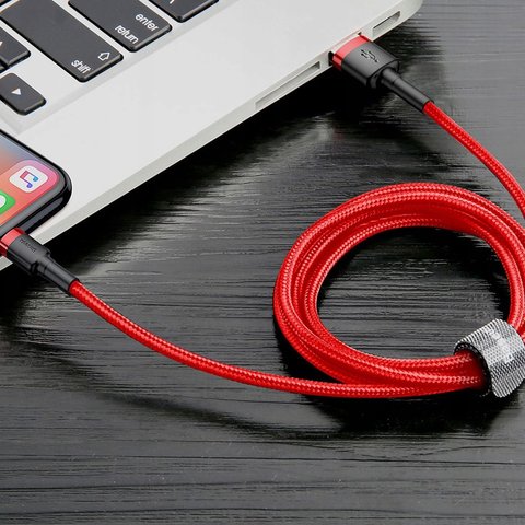 USB кабель Baseus Cafule, USB тип-C, USB тип-A, 300 см, 2 A, красный, в нейлоновой оплетке, #CATKLF-U09 Превью 3