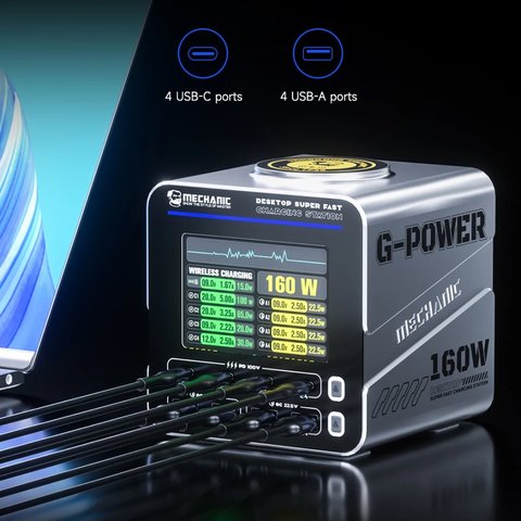 Adaptador de red Mechanic G-Power, 160 W, Quick Charge, Power Delivery (PD), 8 puertos Vista previa  2