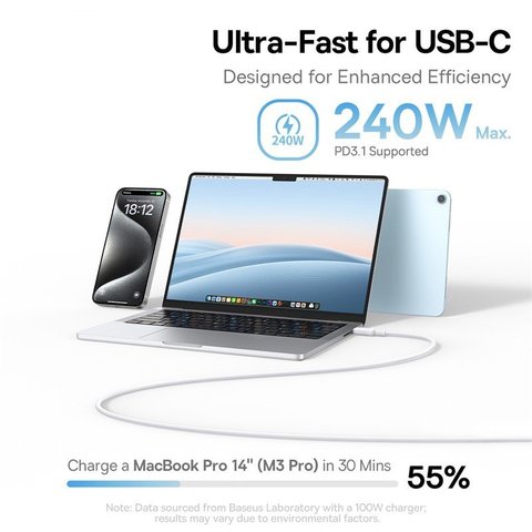 USB кабель Baseus PicoGo, 2xUSB тип-C, 100 см, 240 Вт, рожевий, силіконовий, магнітний, #P10376800411-00 Прев'ю 5