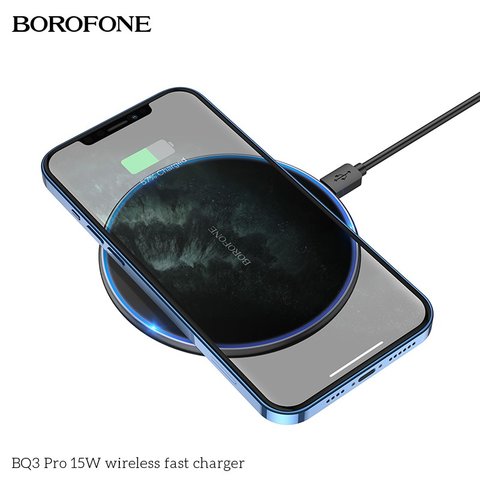 Безпровідний зарядний пристрій Borofone BQ3 Pro, Power Delivery (PD), чорне, USB тип-C, 15 Вт, #6974443380583 Прев'ю 1